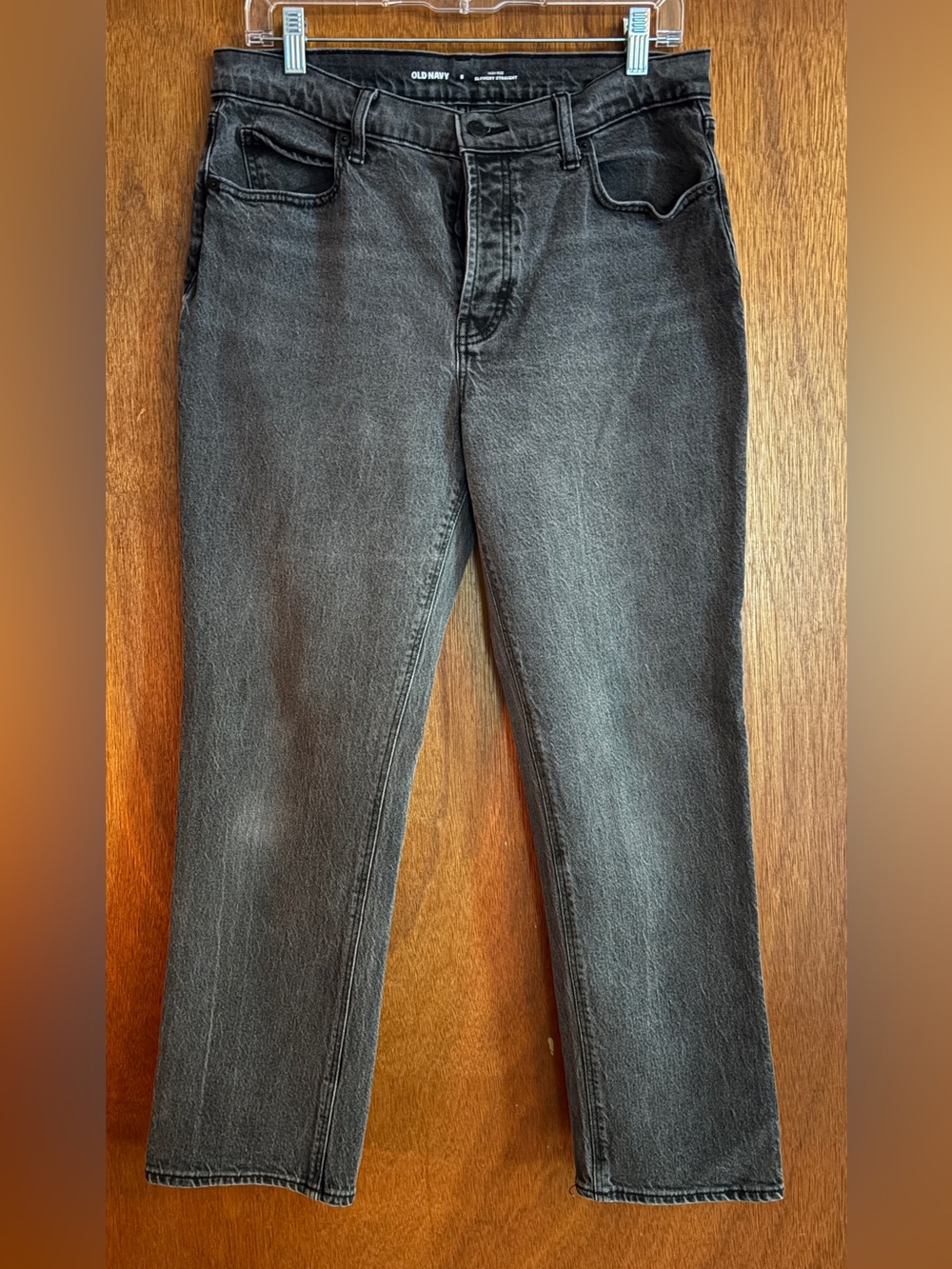Old Navy Women's Straight Leg Jeans in Washed Charcoal Black
